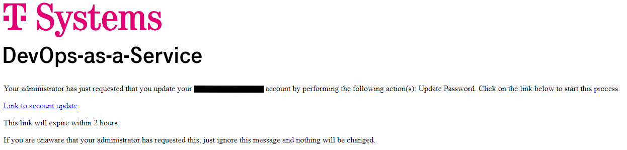 Image of the password creation email