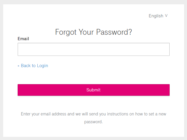 Page of password reset