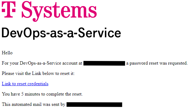 Email of password reset