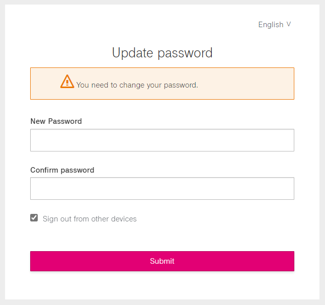 Page of password change